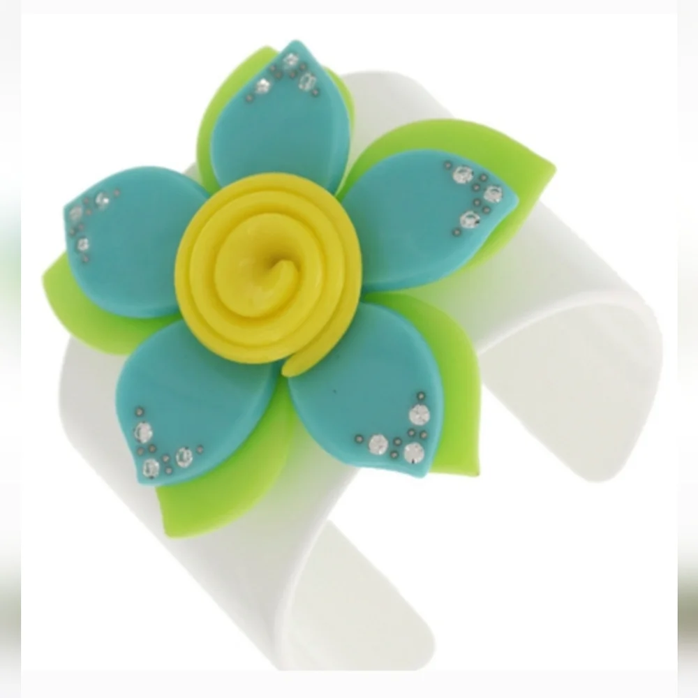 Flower Cuff Bracelet with Rhinestone Detail